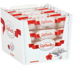 Bombom com recheio cremoso de amêndoa coberto com coco caixa com 16 unidades de 30g  - Raffaello