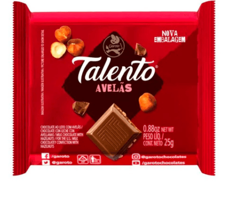 Mini barra de chocolate sabor avelã com 25g  - Talento