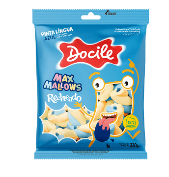 Maxmallows Twist pinta lingue com recheio de tutti frutti com 220g - Docile