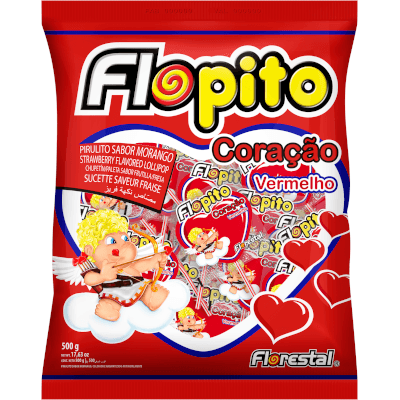 Pirulito de Coração Vermelho Pacote com 500g - Flopito