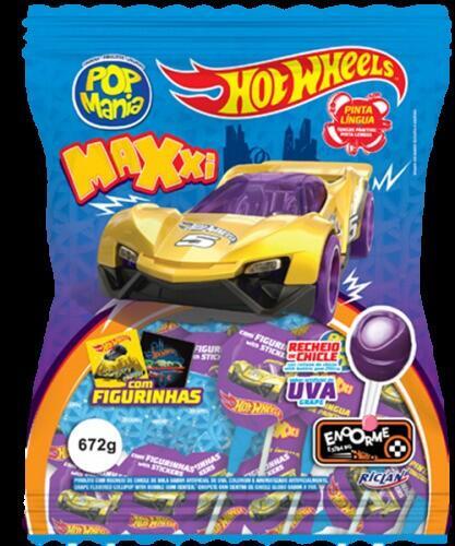 Pirulito Pop Mania Maxxi Hot Wheels sabor uva -pacote 672g Riclan