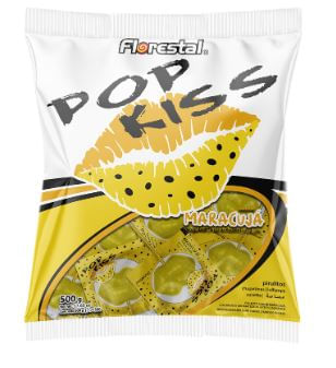 Pirulito sabor maracujá pacote com 500g - Pop kiss