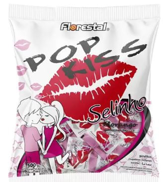 Pirulito sabor morango pacote com 500g - Pop kiss