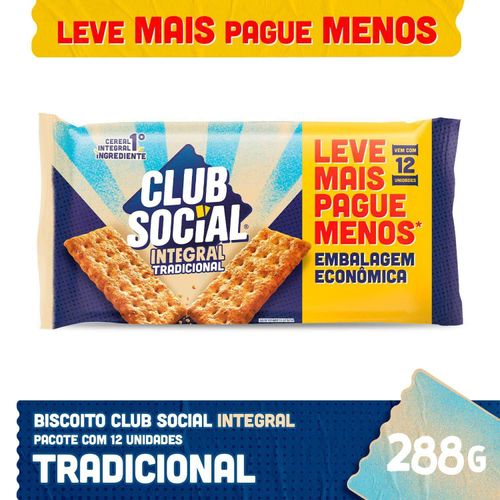 Biscoito salgado integral pacote com 12 unidades de 24g - Club Social