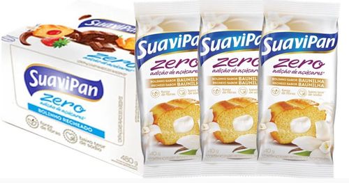 Bolinho Zero sabor Baunilha caixa com 12 unidades de 40g - SuaviPan