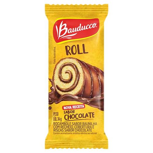 Rocambole sabor baunilha com recheio e cobertura de chocolate - Bauducco