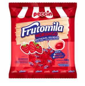 Bala mastigável frutomila sabor morango recheada 500g - Peccin