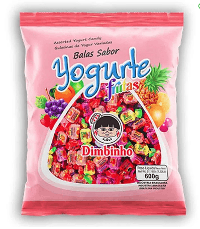 Bala Mastigável sabor yogurte frutas Pacote com 600g  - Dimbinho