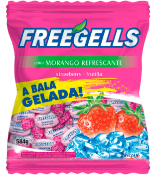 Bala sabor morango e mentol Pacote com 584g - FreeGells