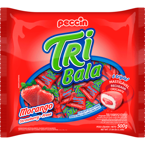 Bala sabor Morango Pacote com 500g - Tribala