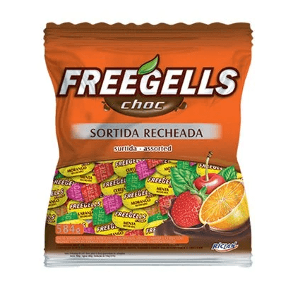 Bala sabor sortido com chocolate Pacote com 584g - FreeGells