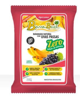 Bananada natural com uva passa Zero pacote com 10 unidades - BanaBrazil