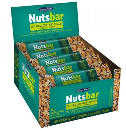 Barra de castanhas sabor Coco e Nibs de cacau Caixa com 12 unidades - NutsBar