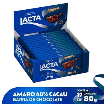 Barra de chocolate meio amargo 40% cacau caixa com 17 unidades de 80g - Lacta