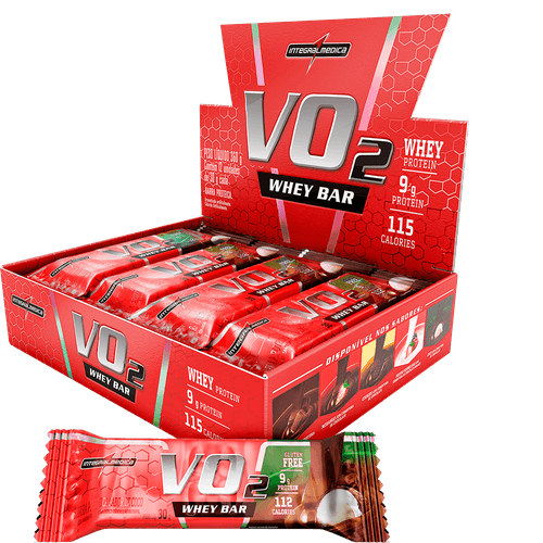 Barra sabor Coco caixa com 12 unidades de 30g - Integral Médica VO2 Whey Bar