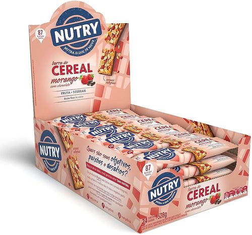 Barra de cereal Morango com chocolate caixa com 24 unidades de 22g - NUTRY