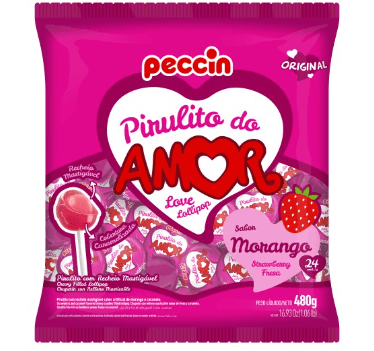 Pirulito Maça do Amor Morango Pacote com 480g - Amor