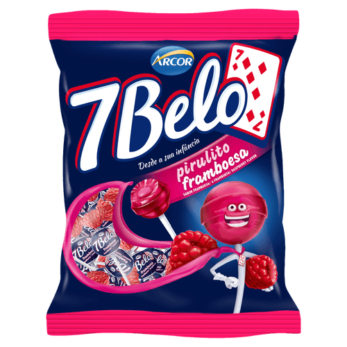 Pirulito sabor Framboesa Pacote com 500g - 7 Belo