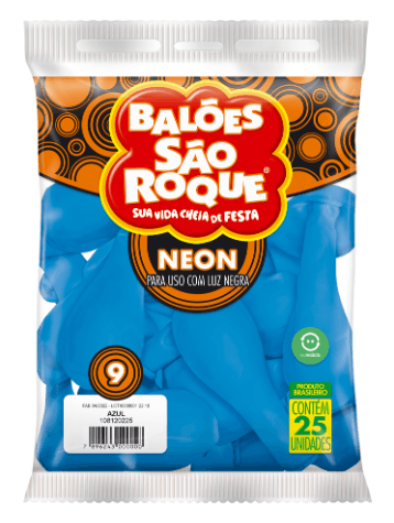 Balão 9 Neon azul com 25 unidades- São Roque