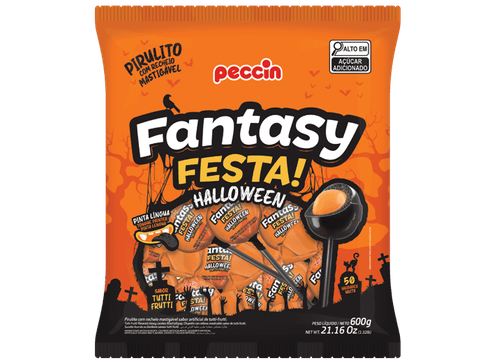 Pirulito Fantasy Festa!Halloween pinta lingua sabor tutti-frutti com 600g- Peccin