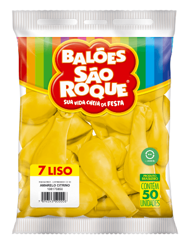 Balão 7 liso Amarelo Citrico com 50 unidades - São Roque