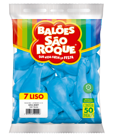 Balão 7 liso azul baby com 50 unidades - São Roque