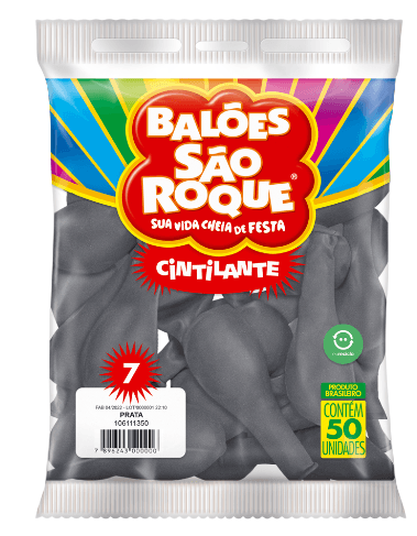 Balão 7 liso cintilante prata com 50 unidades - São Roque