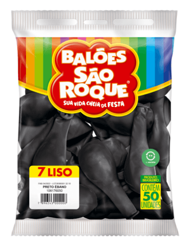 Balão 7 liso preto ebano com 50 unidades - São Roque