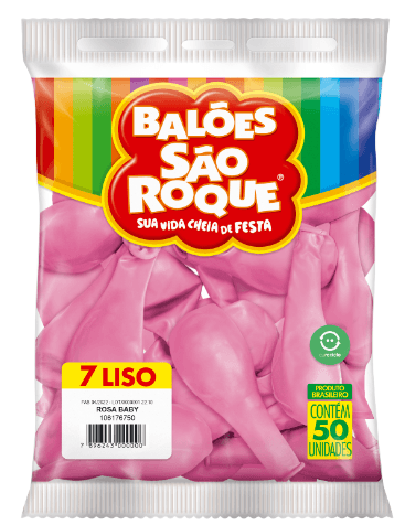 Balão 7 liso rosa baby com 50 unidades - São Roque