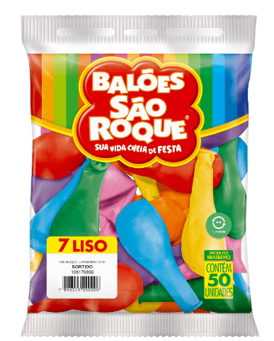 Balão 7 liso Sortidos com 50 unidades - São Roque