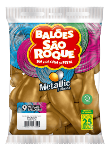 Balão 9 Metalicc Balloon Dourado com 25 unidades - São Roque