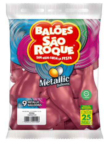 Balão 9 Metálico rosa com 25 unidades - São Roque