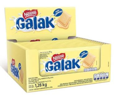 Barra de chocolate branco caixa com 16 unidades de 80g - Galak