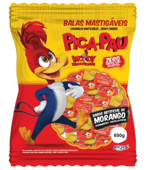 Bala Pica-Pau sabor morango pacote com 600g - Riclan