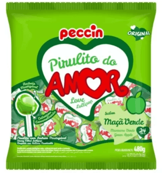 Pirulito Maça do Amor sabor maça verde Pacote com 480g - Amor