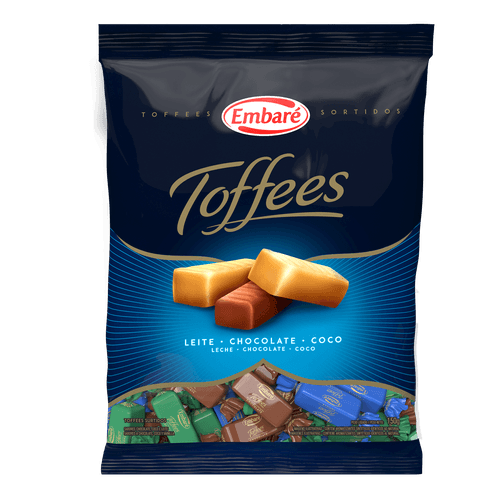 Bala Toffees sabor leite, chocolate e coco pacote com 150g - Embaré