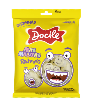 Maxmallows carinhas com recheio sabor uva com 220g - Docile