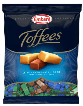 Bala Toffees sabor leite, chocolate e coco pacote com 600g - Embaré