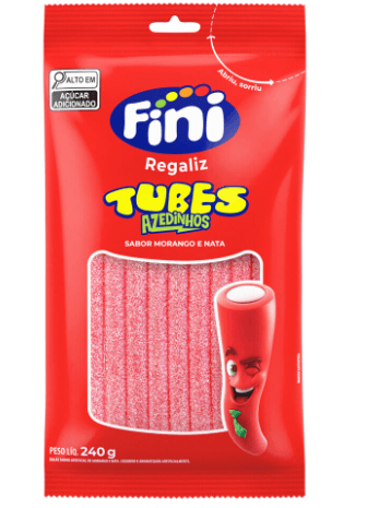 Tubes sabor morango ácido Pacote com 240g - Fini