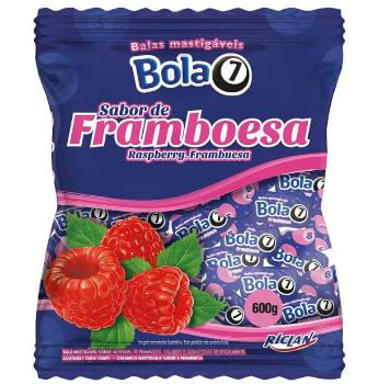 Bala Bola 7 de sabor Framboesa Pacote com 600g - Riclan