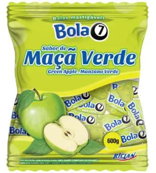 Bala Bola 7 de sabor Maça Verde Pacote com 600g - Riclan