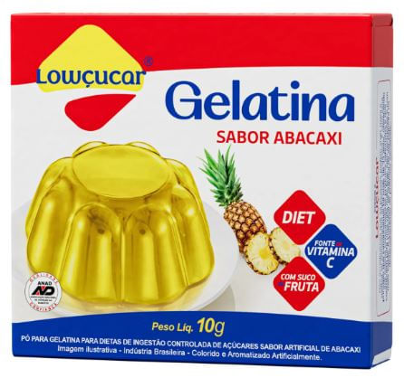 Gelatina em Pó diet sabor abacaxi com 10g - Lowçucar