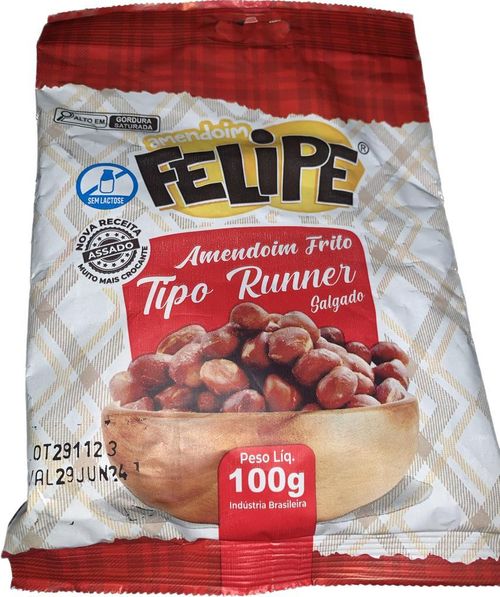 Amendoim frito tipo Runner salgado pacote com 100g - Felipe