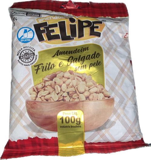 Amendoim frito e salgado sem pele pacote com 100g - Felipe