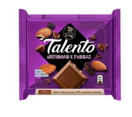 Barra de chocolate sabor amêndoas e passas caixa com 12 unidades de 85g - Talento