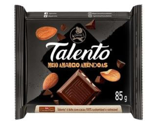 Barra de chocolate sabor meio amargo com amêndoas  com 85g - Talento