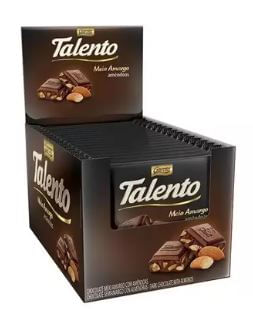 Barra de chocolate sabor meio amargo com amêndoas caixa com 12 unidades de 85g - Talento