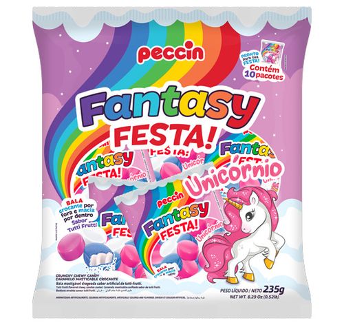 Bala Fantasy Festa! Unicórnio sabor tutti-frutti pacote com 235g - Peccin