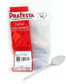 Colher de sobremesa descartável cristal pacote com 50 unidades - Prafesta