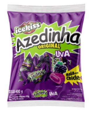 Bala Azedinha com recheio de chicle sabor uva Pacote com 400g - Icekiss